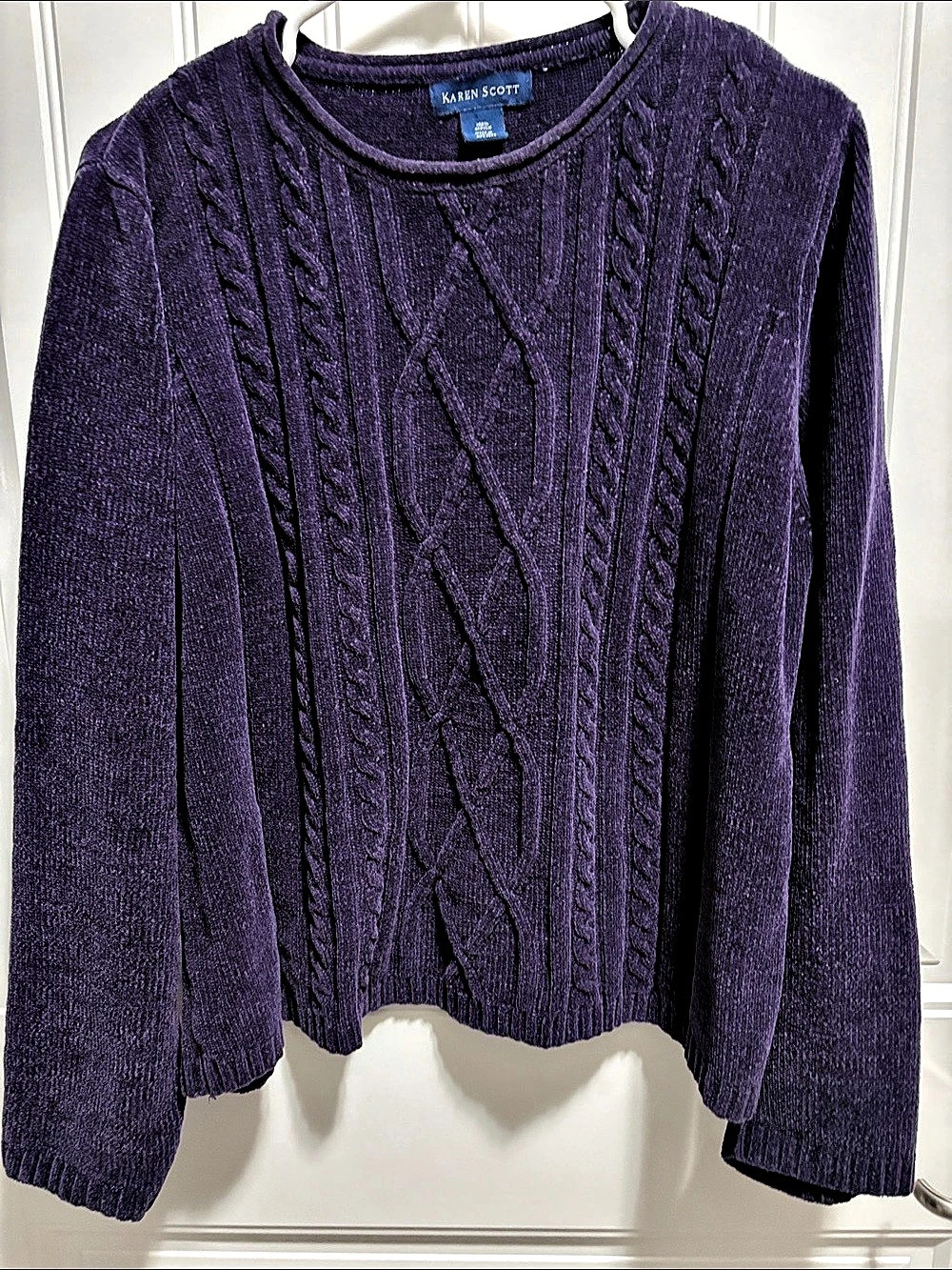 Karen Scott XL Purple Cable Knit Crewneck Sweater